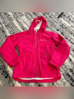Columbia Girl’s Hooded Rain Coat Size 7/8 Pink Jacket